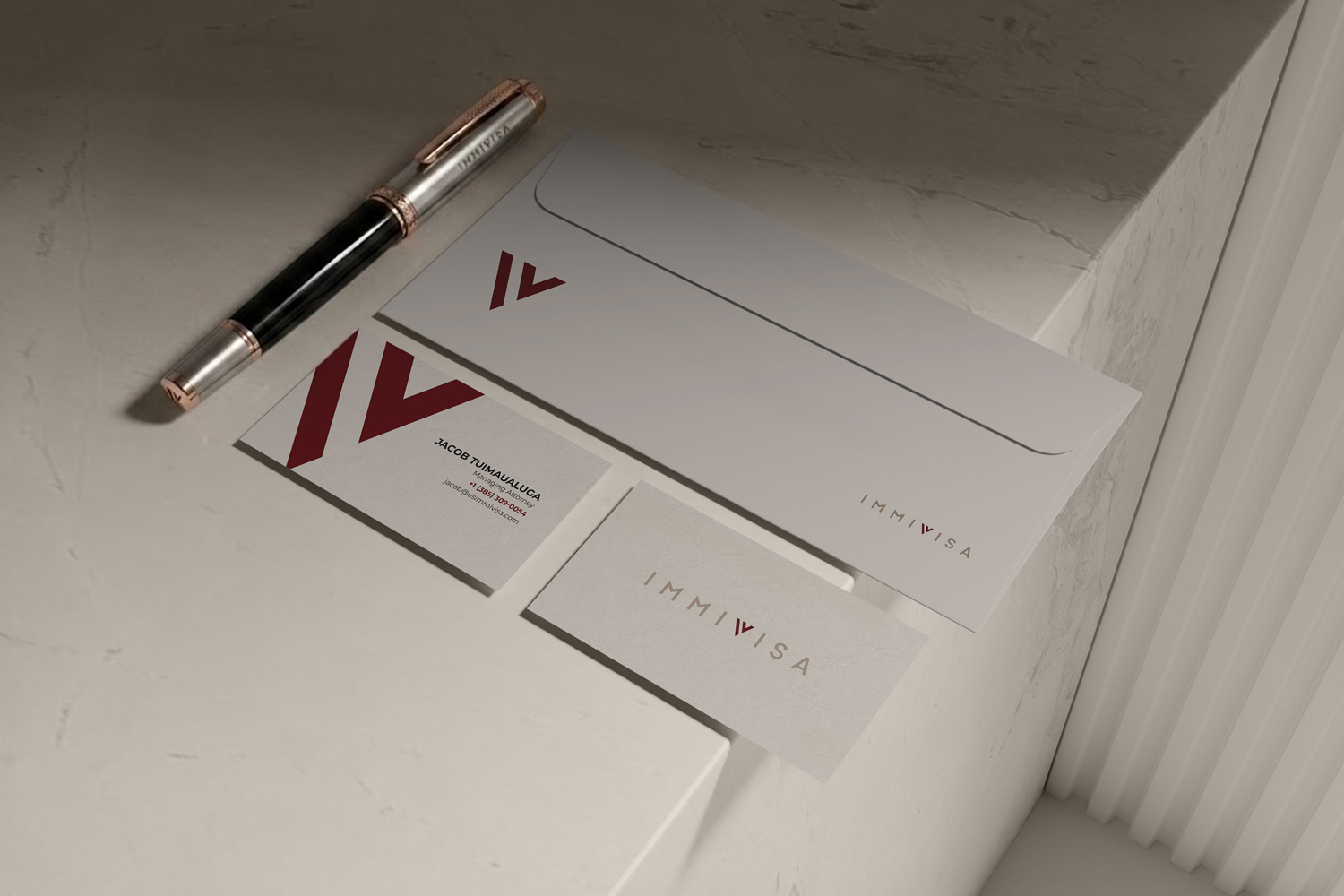 ImmiVisa Business Card and Envelope Mockup